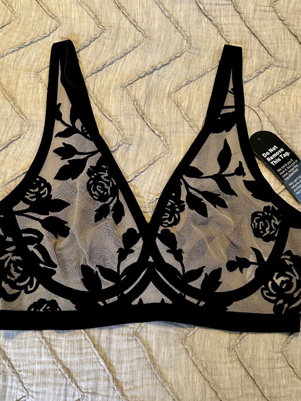 EBY Black Floral Mesh Bralette Sz M - NWT